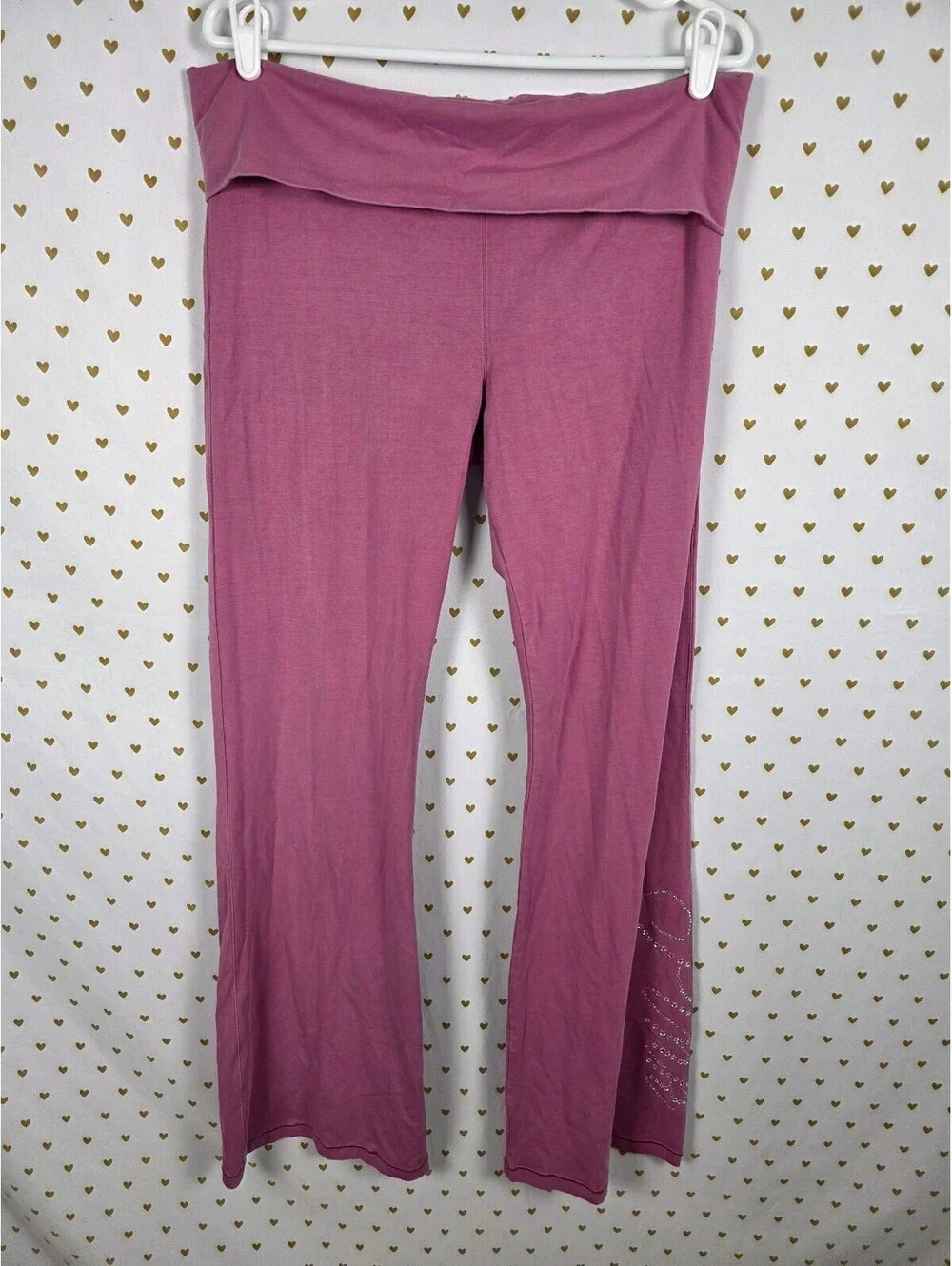 Victorias Secret PINK BLING Studded Foldover Flare Yoga pants LARGE